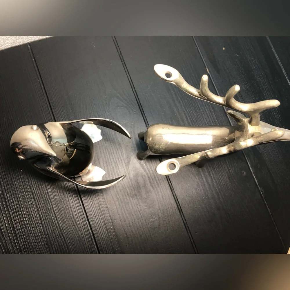 Restoration Hardware Silver Metal Decorative Figurines - Reindeer & Penguin